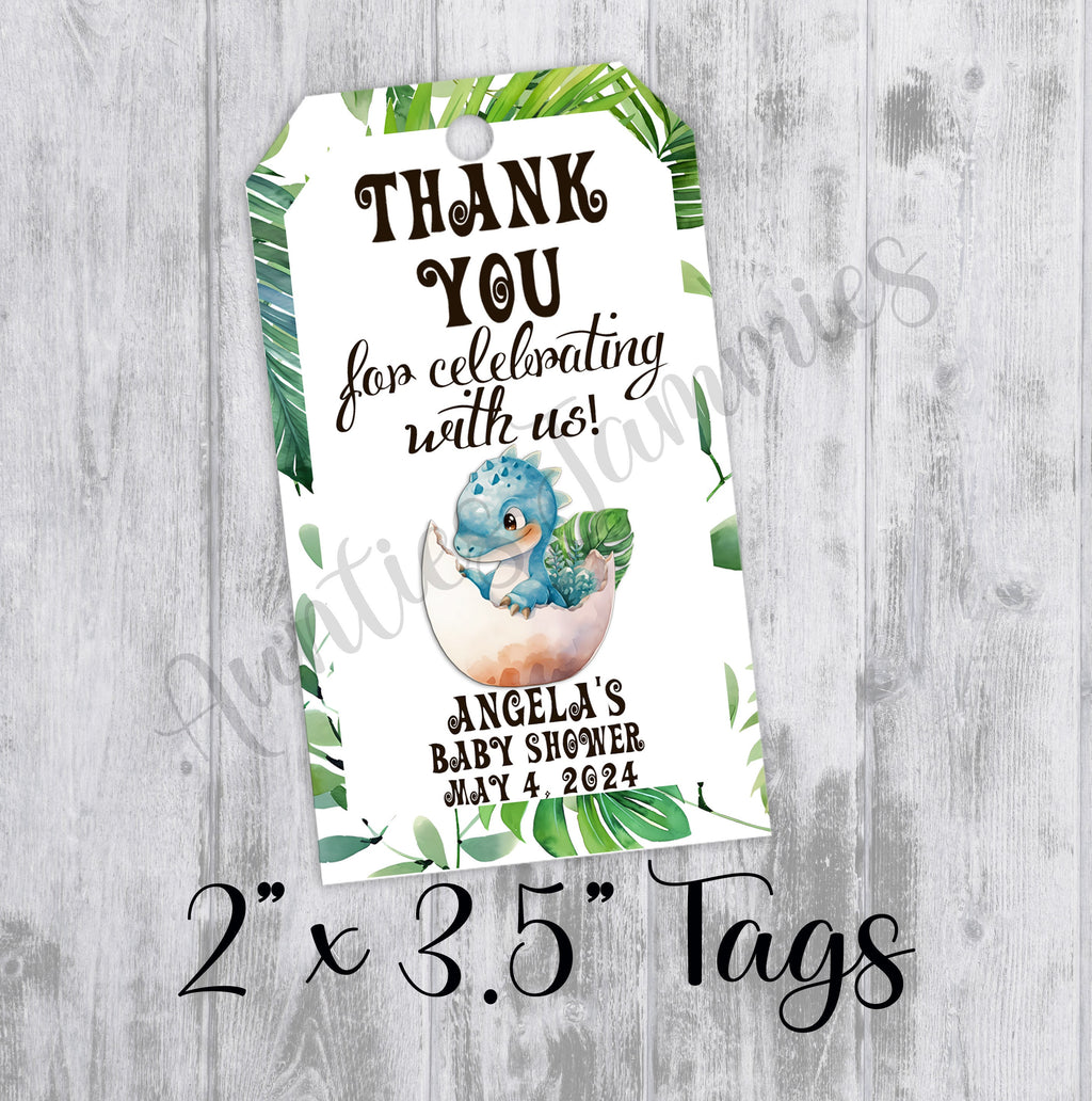 Baby Dinosaur Shower Favor Tags, Tags Only, Personalized Gift Tags, Shower Thank You Tags, Gender Neutral, Its a Boy or Girl - Choose Design