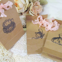Teacup Teapot Bridal Dress Favor Mini Kraft Bags with Ribbons - Set of 10 - Bridal Tea