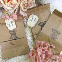 Lingerie Party Vintage Corset Favor Gift Bags with Ribbons - Set of 10