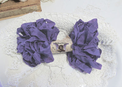 10 Yards Vintage Seam Binding Ribbon - LAVENDER - Crinkled Scrunched Hug Snug Purple Iris Shabby Ribbon