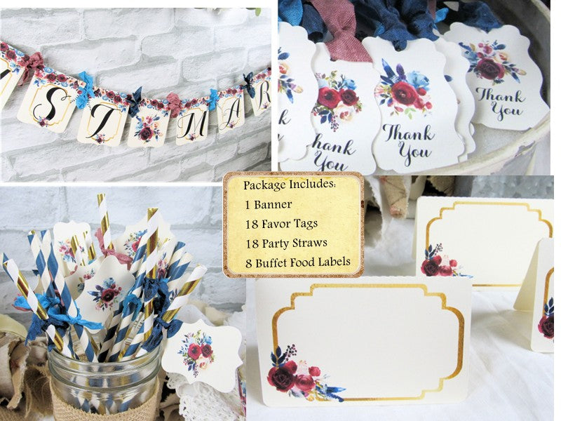 Burgundy Blue Turquoise Wedding Shower Decorations Bride to Be Just Married